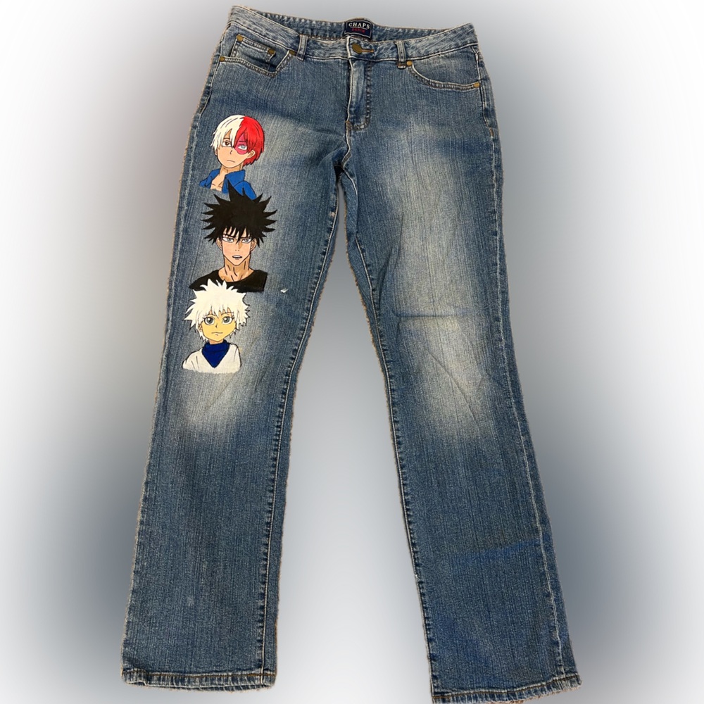 Custom Hand-Painted Jeans Japanese Anime Todoroki, Megumi, Killua Chaps size 10